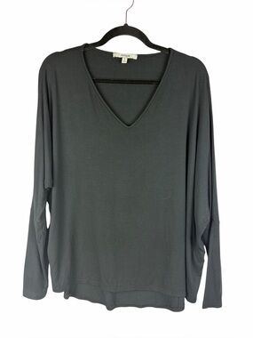 Sympli Black Bamboo Knit V-Neck Long Sleeve Top Medium Made in Canada